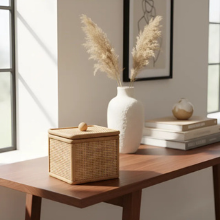 Caixa Decorativa Organizadora Formato Quadrado Em Fibra Natural De Rattan Grande em Oferta na Shopee