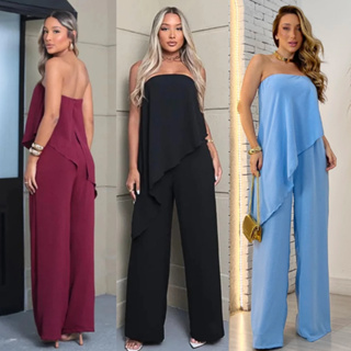 Macacão Assimétrico Feminino Pantalona Longo Duna Tomara que caia Alfaiataria Social Elegante Elegante Moda Mulher Verão em Oferta na Shopee