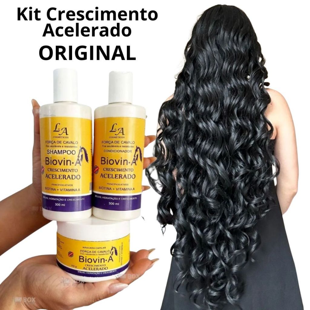 Kit Crescimento Acelerado Força de Cavalo Biovin-A  Shampoo Condicionador e Máscara Hidratante