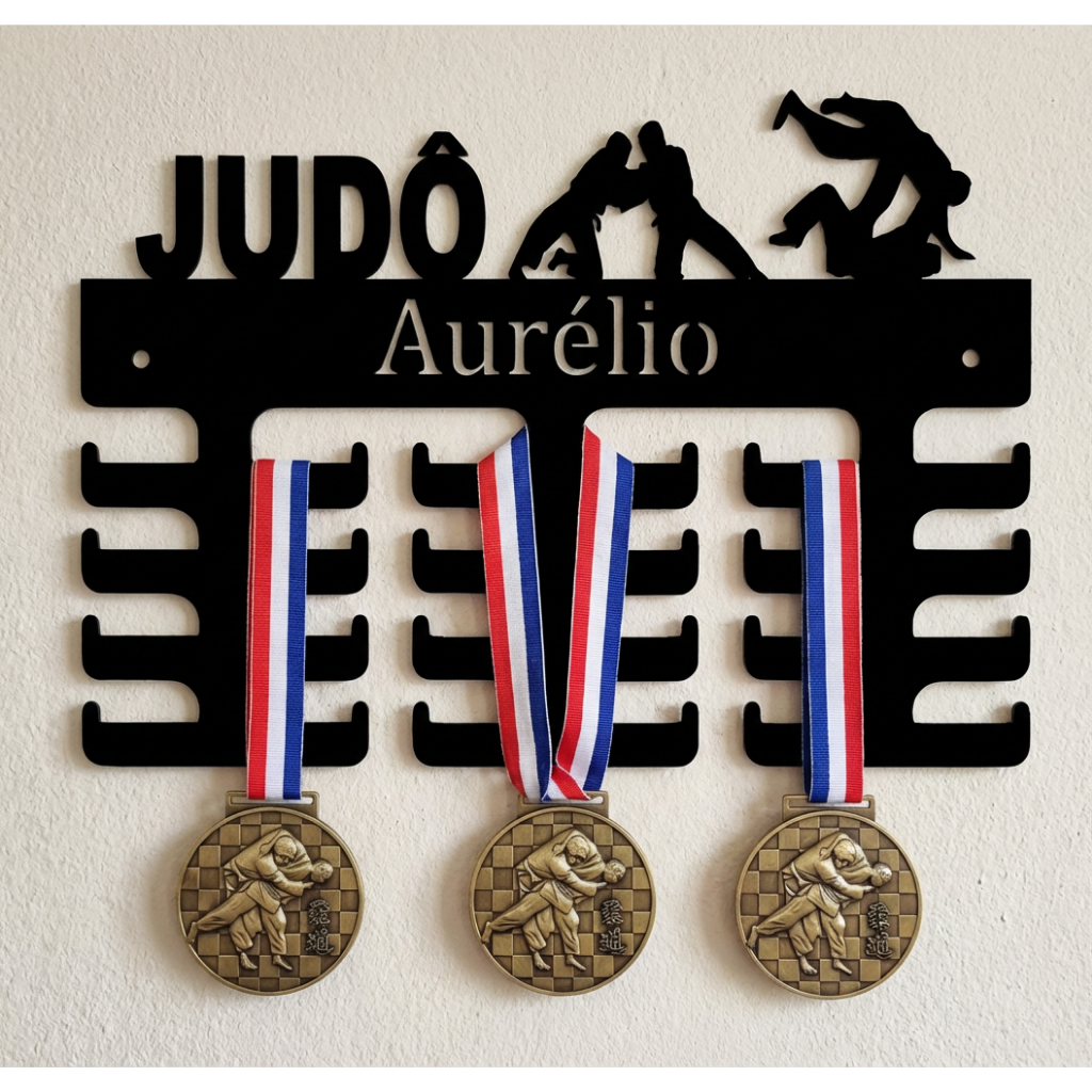 Porta Medalha Judô MDF Preto fosco- Suporte Medalhas
