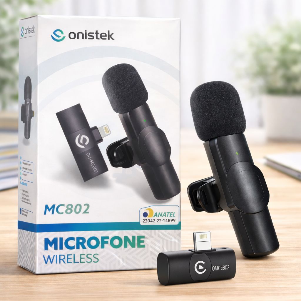Microfone Lapela Sem Fio Onistek MC802 Entrada IOS iPhone Omnidirecional Preto