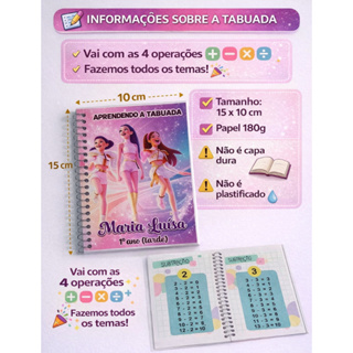 Tabuada Personalizada Infantil - Fazemos todos temas - Aprendizado Divertido e Eficiente para Crianças - Capa Maleável em Oferta na Shopee