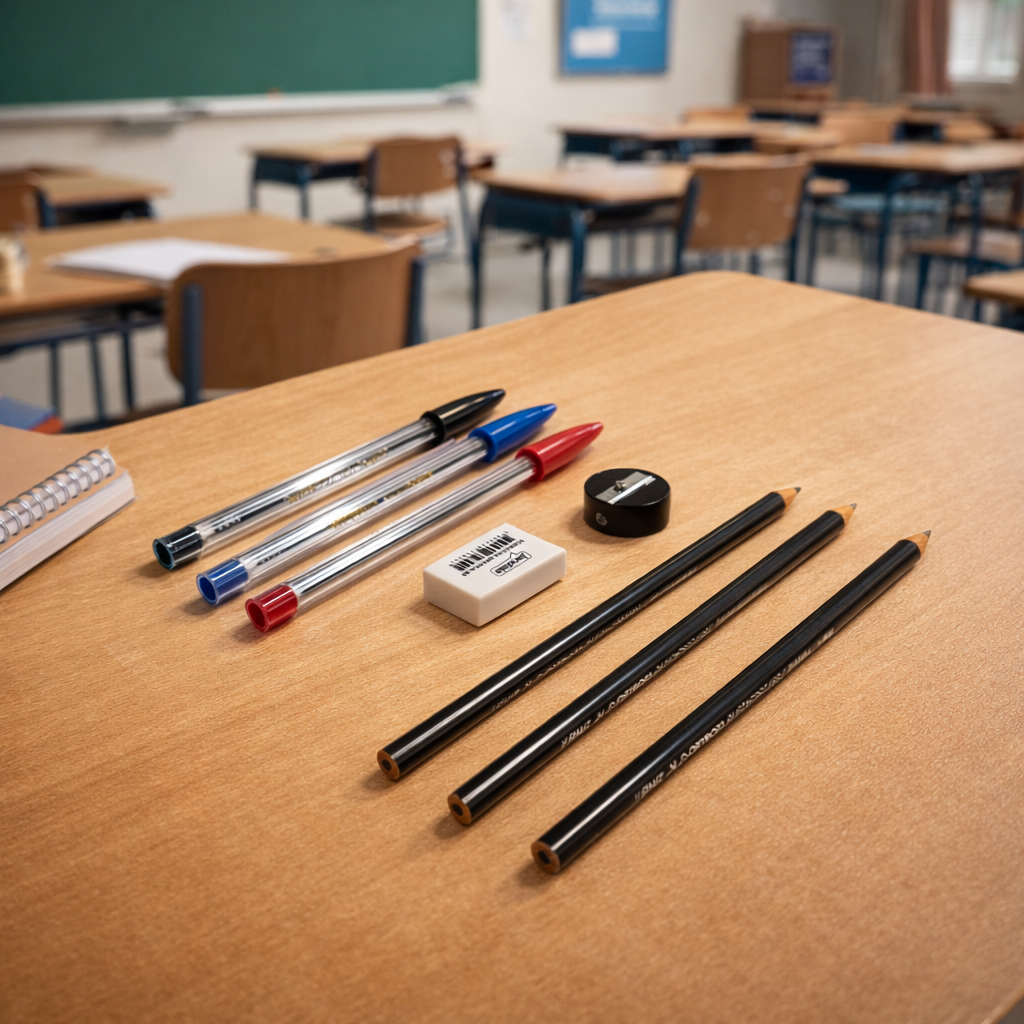 Kit Escolar 8 Itens Completo com 3 Lápis 3 Canetas Borracha e Apontador em Oferta na Shopee