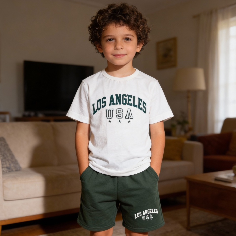 Roupa Infantil Masculina Camisa e Bermuda Tecido Leve Look Verão