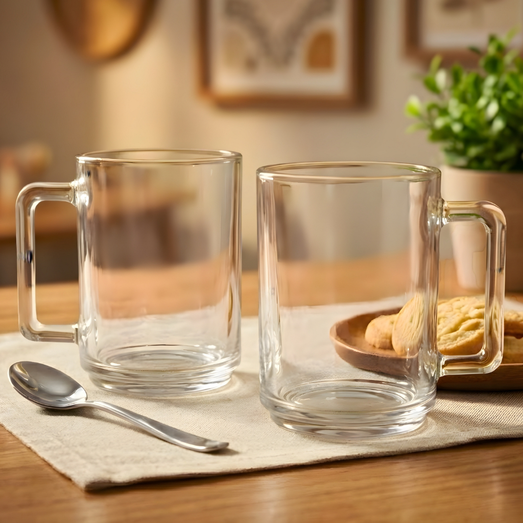 Kit c/ 2, 4 ou 6un Caneca de Vidro Transparente 250ml Plasvale, Alça, Tradicional, Café, Chá, Jogo