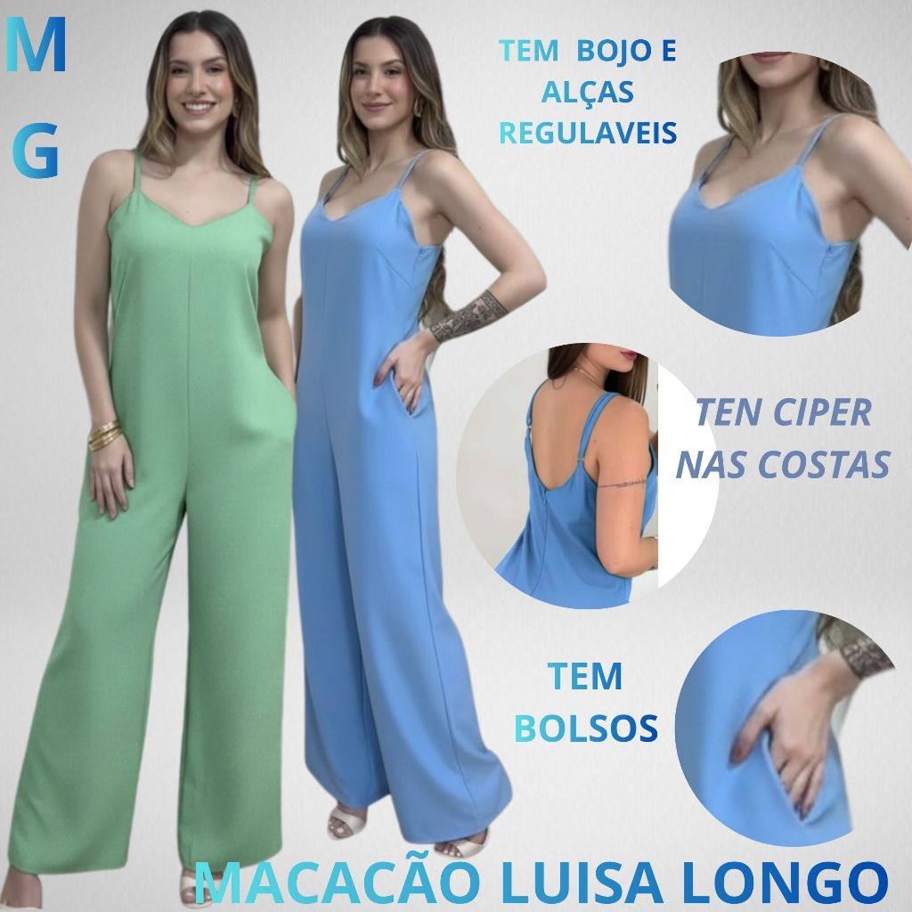 Macacão Feminino Longo Elegante JADE Decote V Alça Fina Roupa Social Chique Envio Imediato em Oferta na Shopee