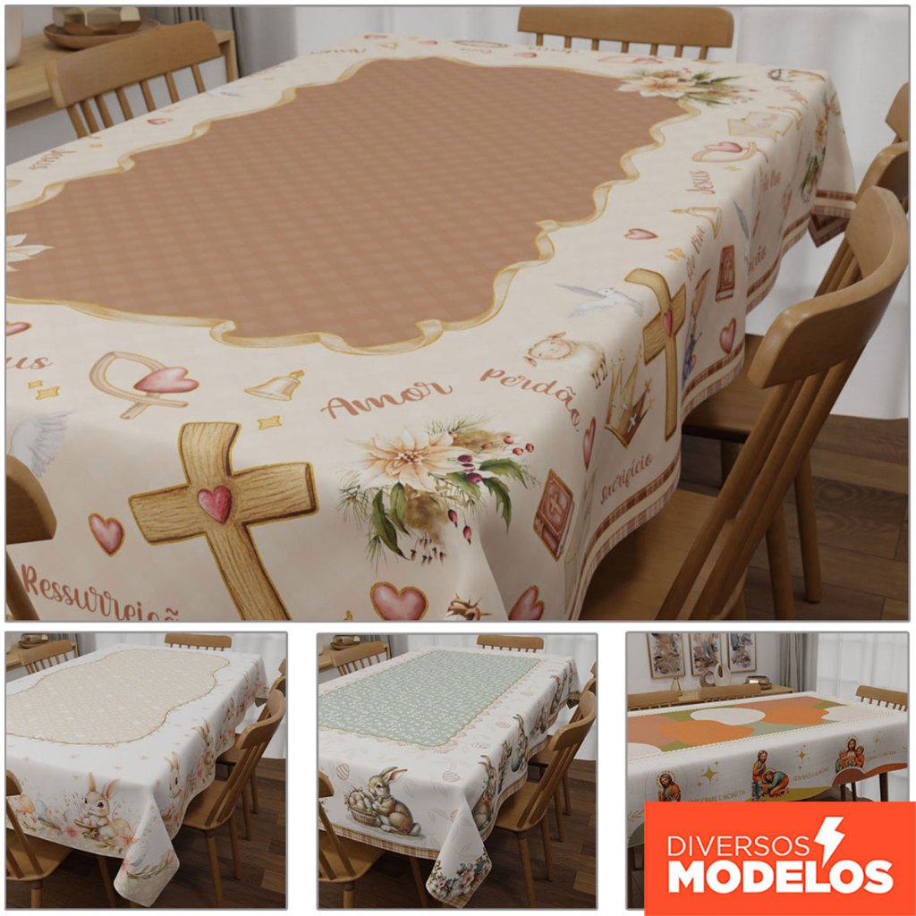 Toalha de Mesa Retangular Oxford Decoração de Páscoa para Mesa Posta 1,40x2,10m