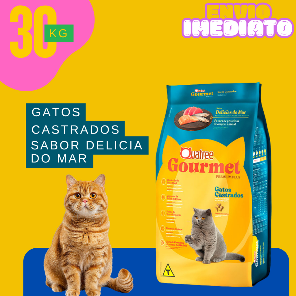 Ração para Gatos Castrados 10/20/30KG Sabor Delícias do Mar Premium Plus Completa - Envio Imediato