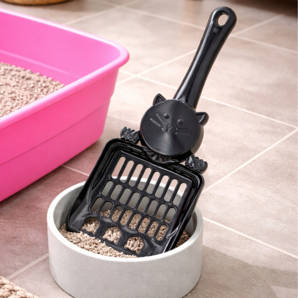 Pá Higiênica Pet Injet Cara de Gato para Gatos Preta