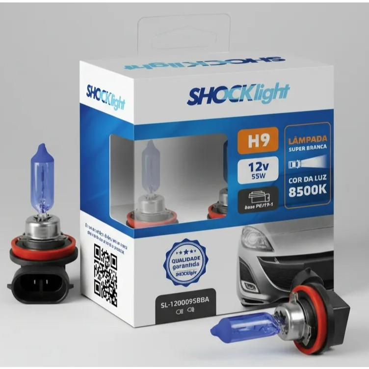 Par Lâmpada Super Branca H9 8500k 12v 65w Shocklight Oferta