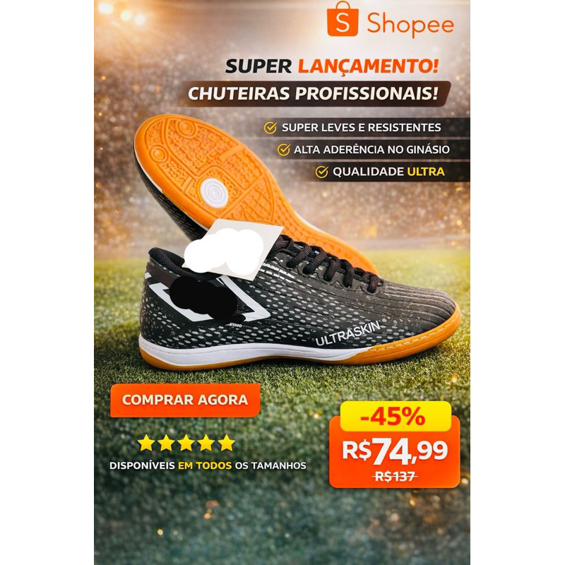 CHUTEIRA TENIS FUTSAL QUADRA ADULTO E INFANTIL Colada e Costurada Lançamento em Oferta na Shopee