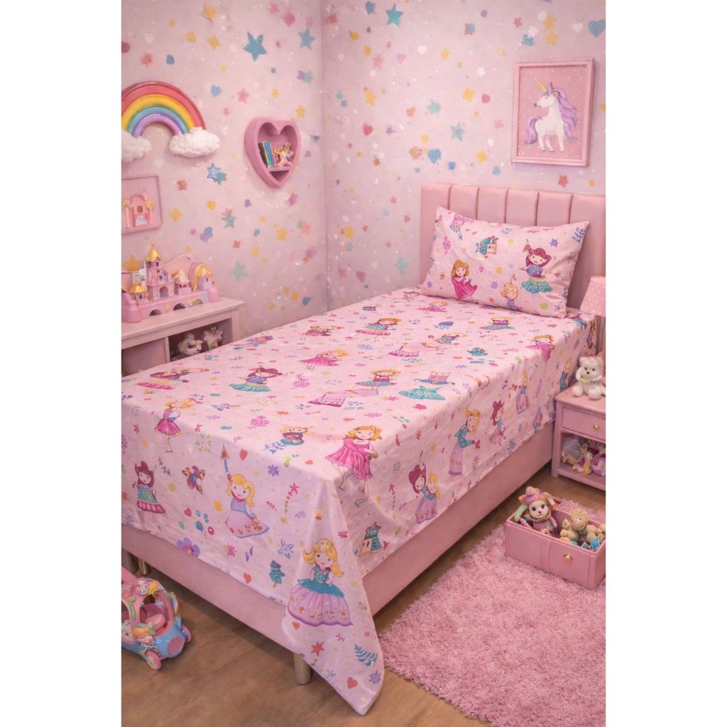 Lençol Infantil + Fronha Estampado Temático - Algodão - Poliéster  Confortável Temático