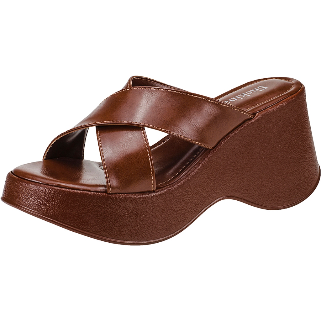 Tamanco Feminino Sapato Plataforma Salto Anabela Sandália Chinelo Shekinah Tiras Cruzadas Conforto em Oferta na Shopee