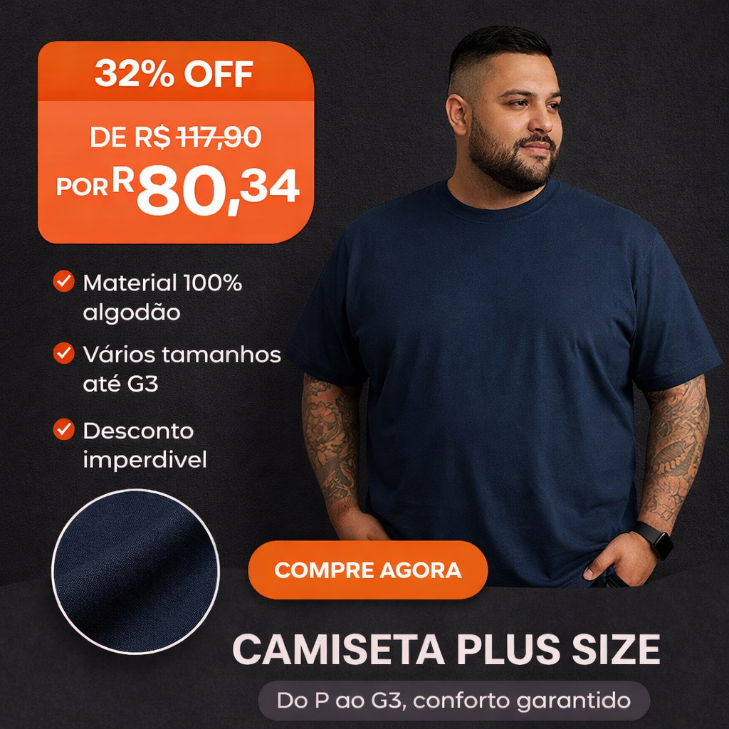 Kit 3 Camiseta Masculina Básica Lisa Plus Size 100% Algodão em Oferta na Shopee