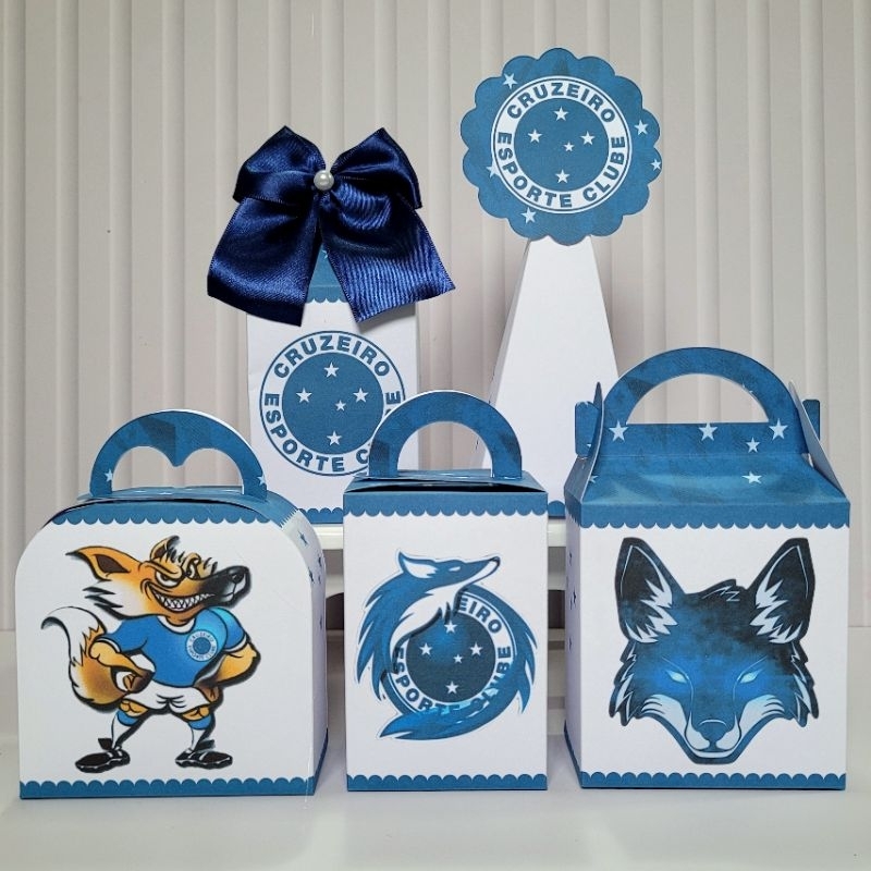 Personalizados Cruzeiro 2 Desmontada Caixinha Lembrancinha Kit Festa Aniversário Branco Time Futebol