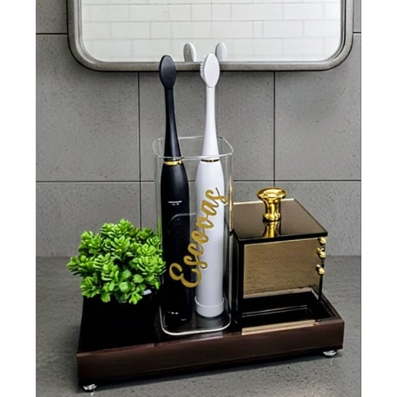 Porta Escovas Jogo de Banheiro Kit Lavabo Trio de Acessórios Organizador  Porta Escovas Porta Algodão e Porta Cotonetes