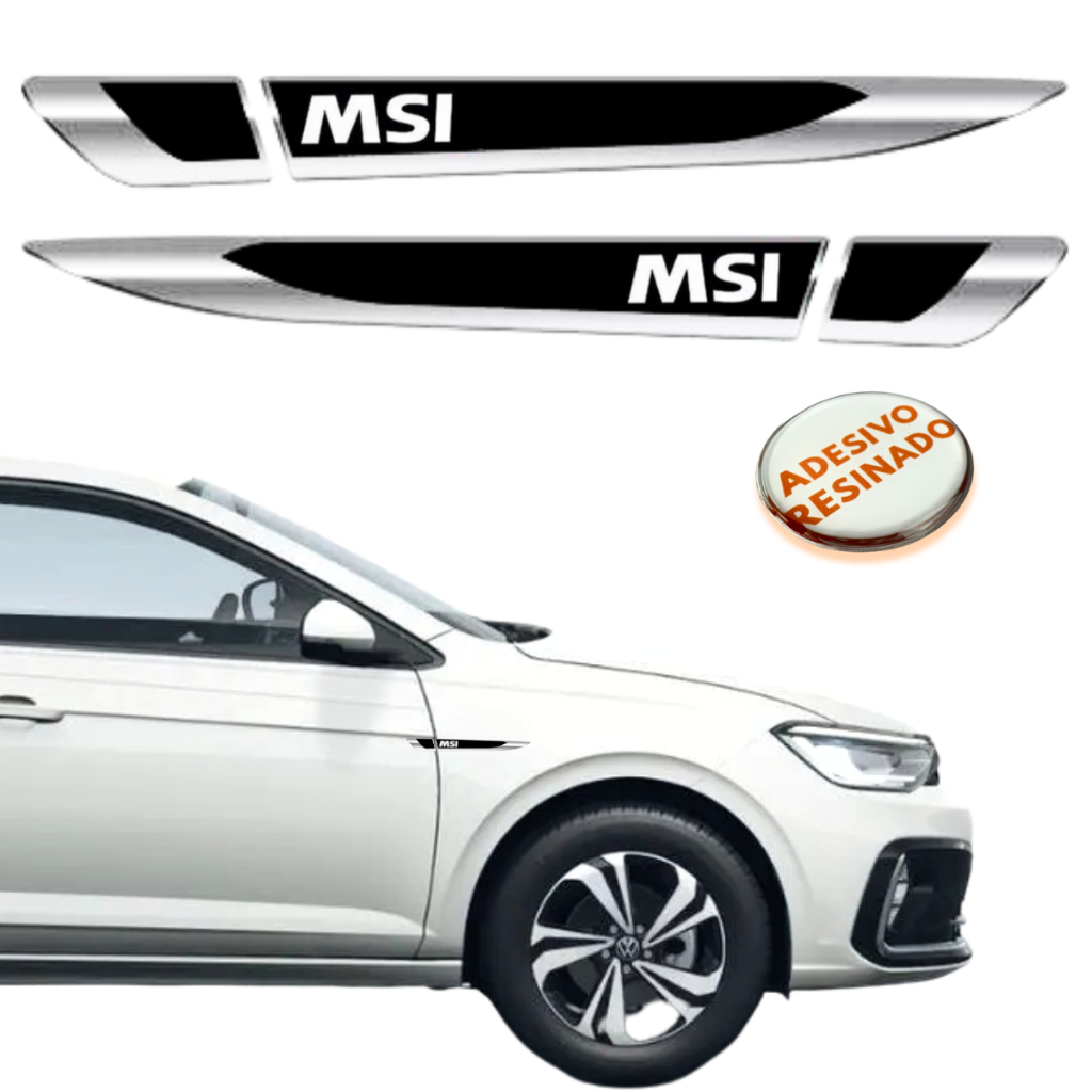 Par Aplique Lateral Volkswagen Gol Polo Virtus MSI Prata Adesivo Resinado