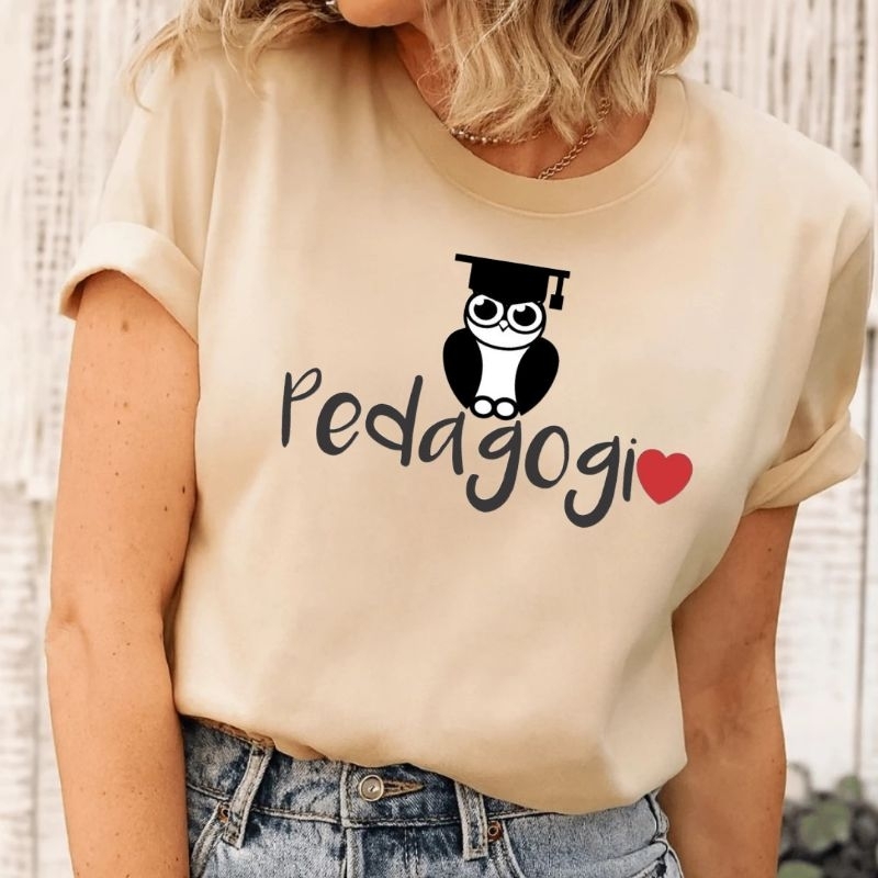 camiseta pedagogia feminina professora tshirt 100% algodao premium volta às aulas conforto coruja professora alunos