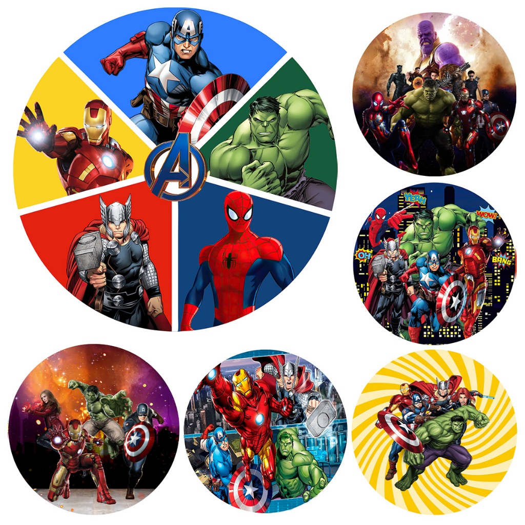Capa Tecido Painel Redondo 50cm Sublimado Veste Fácil Elástico Decoração Festa Vingadores