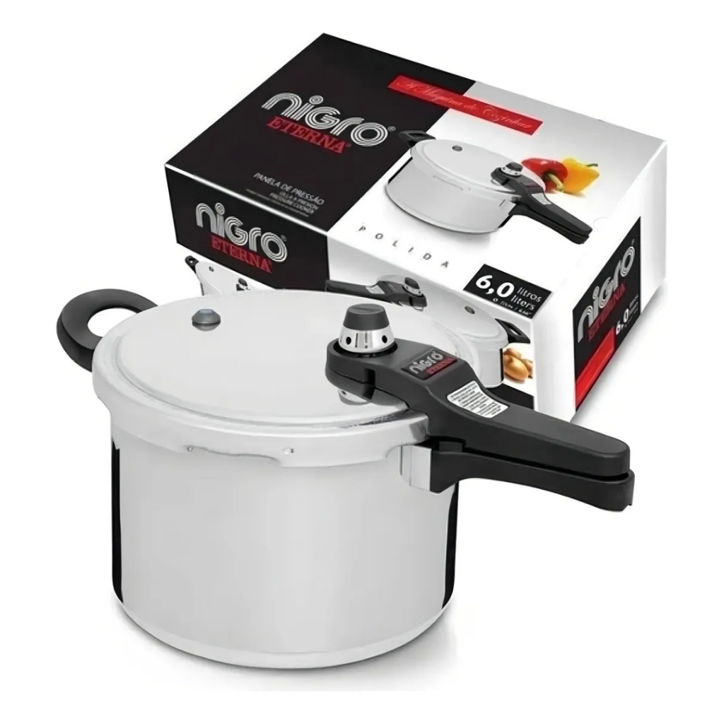 Panela de Pressão Eterna 6 Litros 6L Alumínio Fechamento Externo Polida Nigro 97103