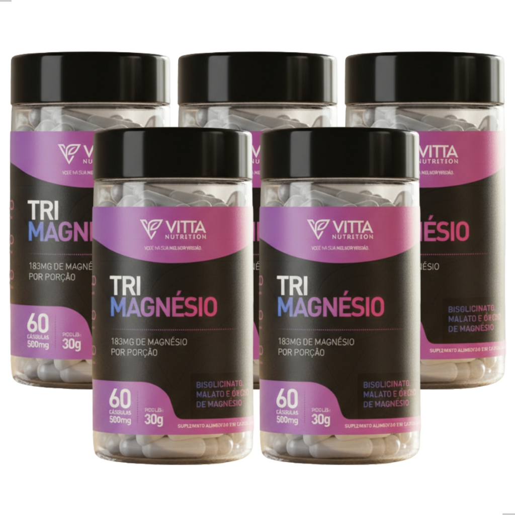 KIT 5 Tri Magnésio Mix De 3 Magnésio Dimalato Bisglicinato E Oxido De Magnésio Bem-estar