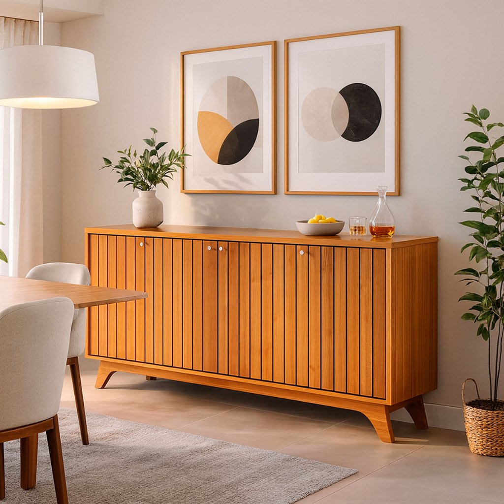 Aparador Buffet Isa 4 Portas Cimol | 100% MDF | Sala de Jantar Moderna - Cor Cinamomo
