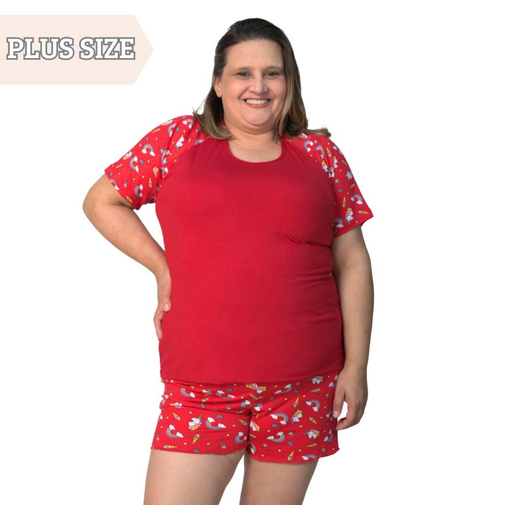 Baby Doll Plus Size Blusa e Short Suede Pijama Feminino Conjunto
