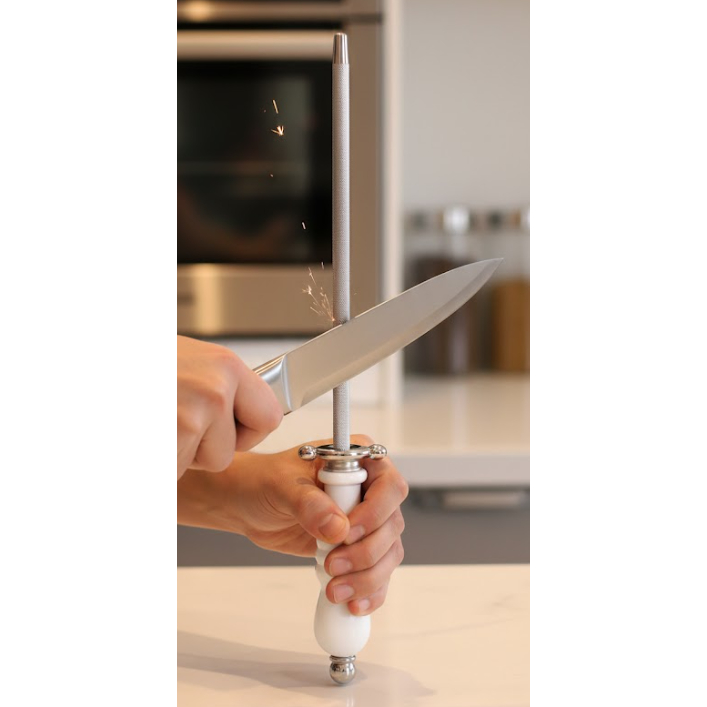 Chaira Profissional MOR em Aço Inox com Cabo Ergonômico Branca - Afiador de Faca, Facão