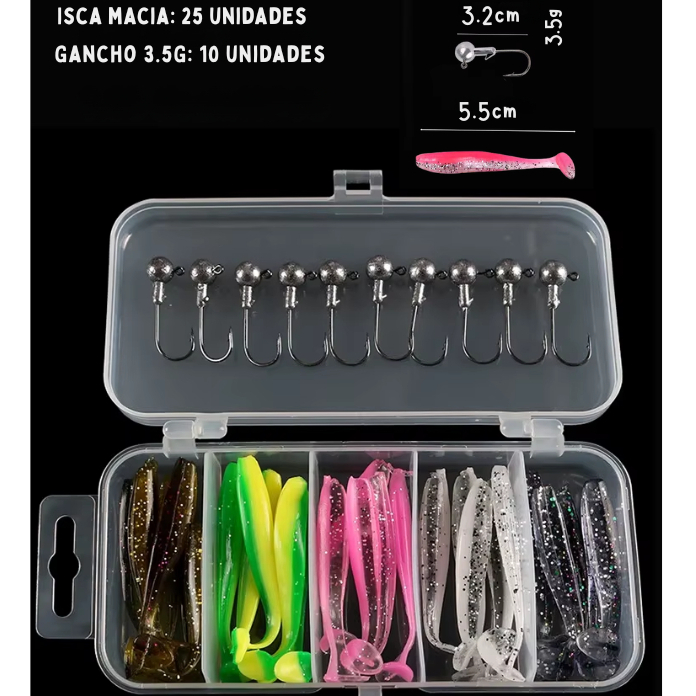 Isca artificial macia para pesca , iscas falsas roscadas, cabeça de chumbo ganchos 10 pçs, Lure, Soft , 25 pcs em Oferta na Shopee