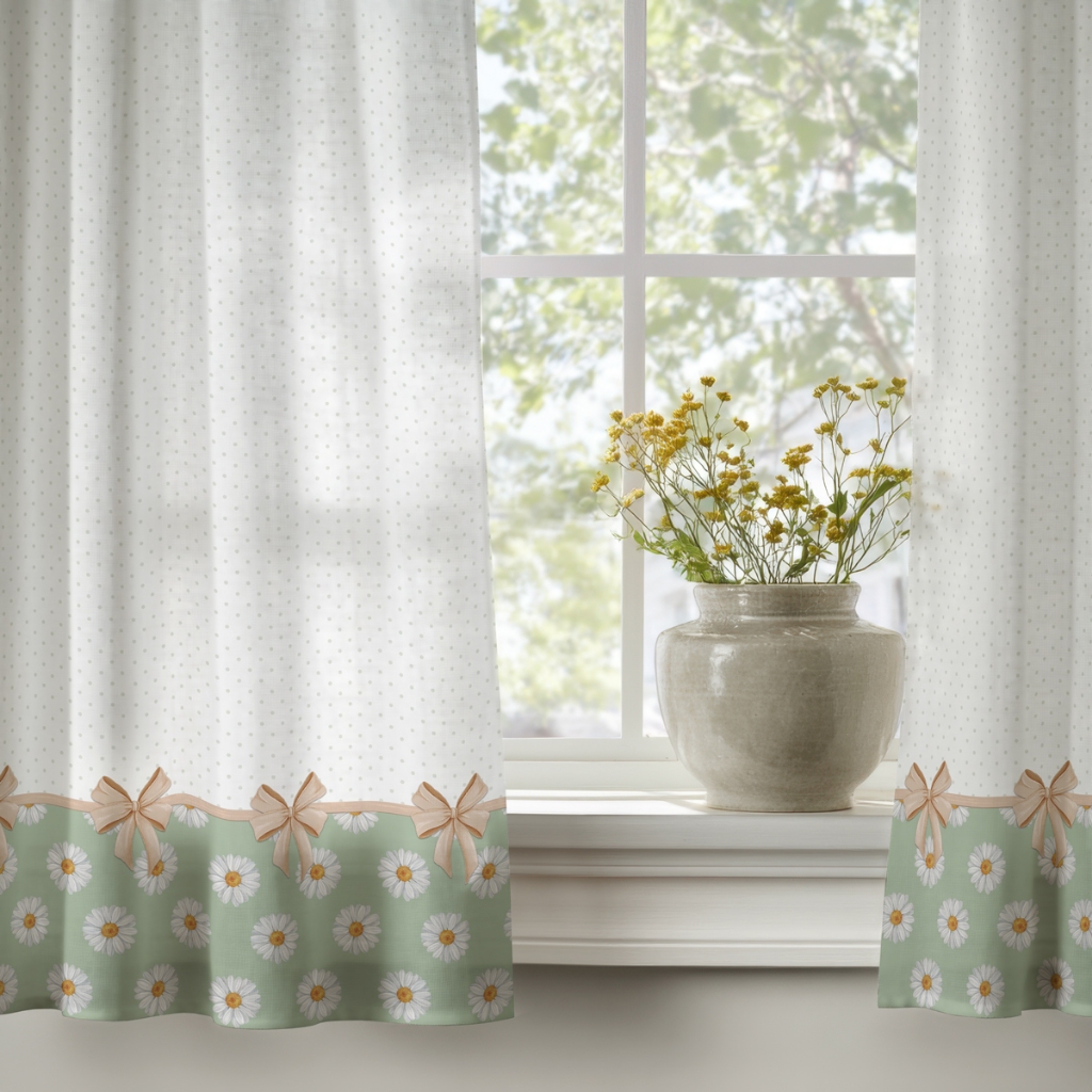 Cortina De Cozinha Slim  2,20m x 1,40m - Linda Estampa Coleção Digital Margaridas em Oferta na Shopee