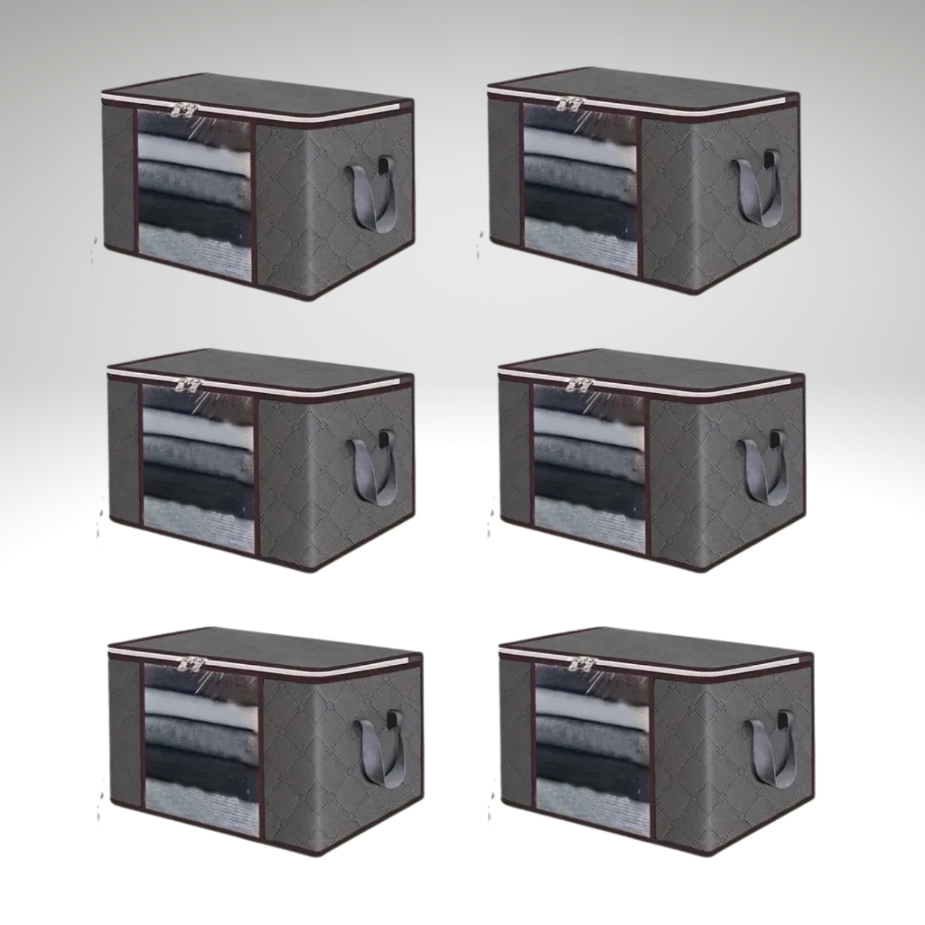 Kit 06 Organizador Roupas Caixa Flexivel Multiuso Ziper Cobertor Guarda Roupas e Brinquedo Grande 90 litros