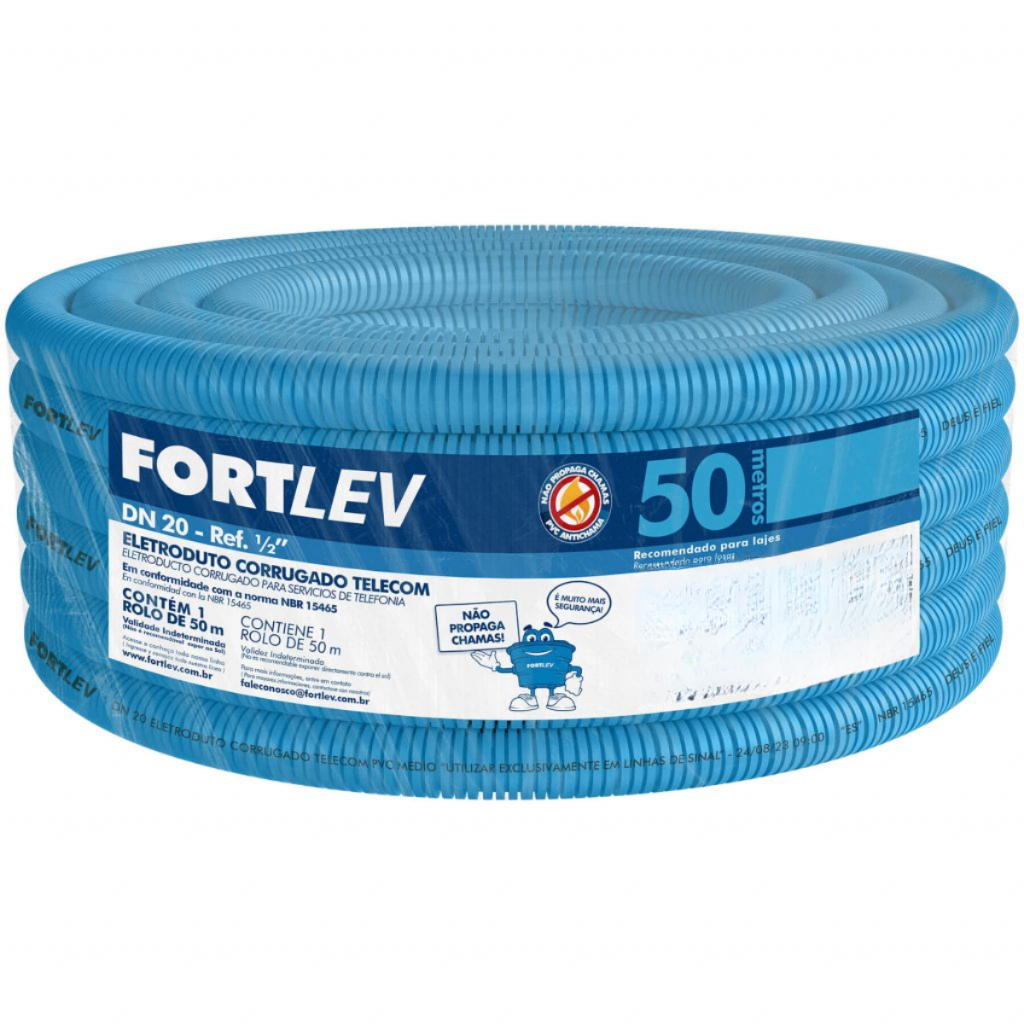 Mangueira Eletroduto Conduite Corrugado Reforçado Para Construção Telecom Fortlev 1/2 20mm 50M