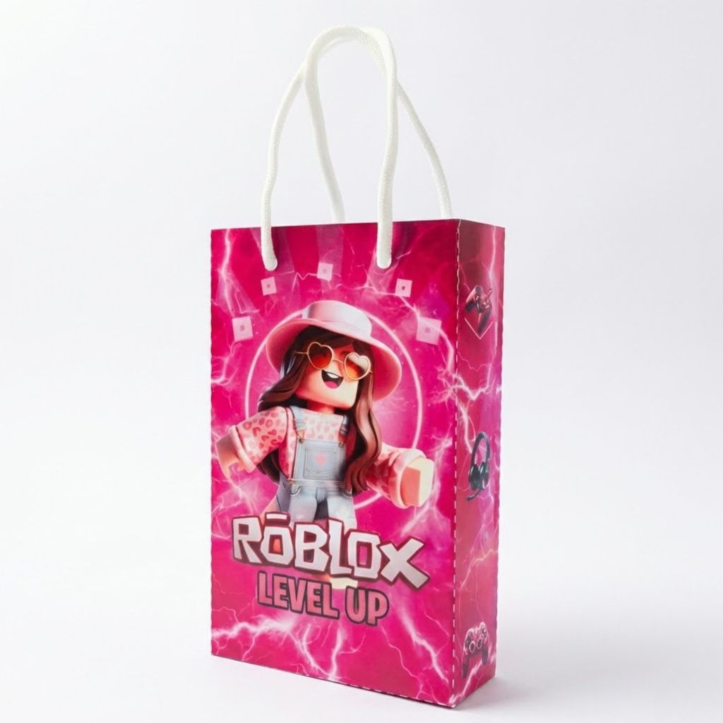 Sacolinha Roblox Menina Personalizada para Montar | Lembrancinha Gamer com Nome e Idade | Kit 10 20 30