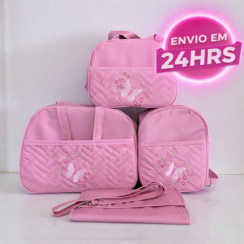 Kit bolsa maternidade 4 peças impermeável térmico Grande - Mala Grande Mala média mochila e trocador - menino e menina