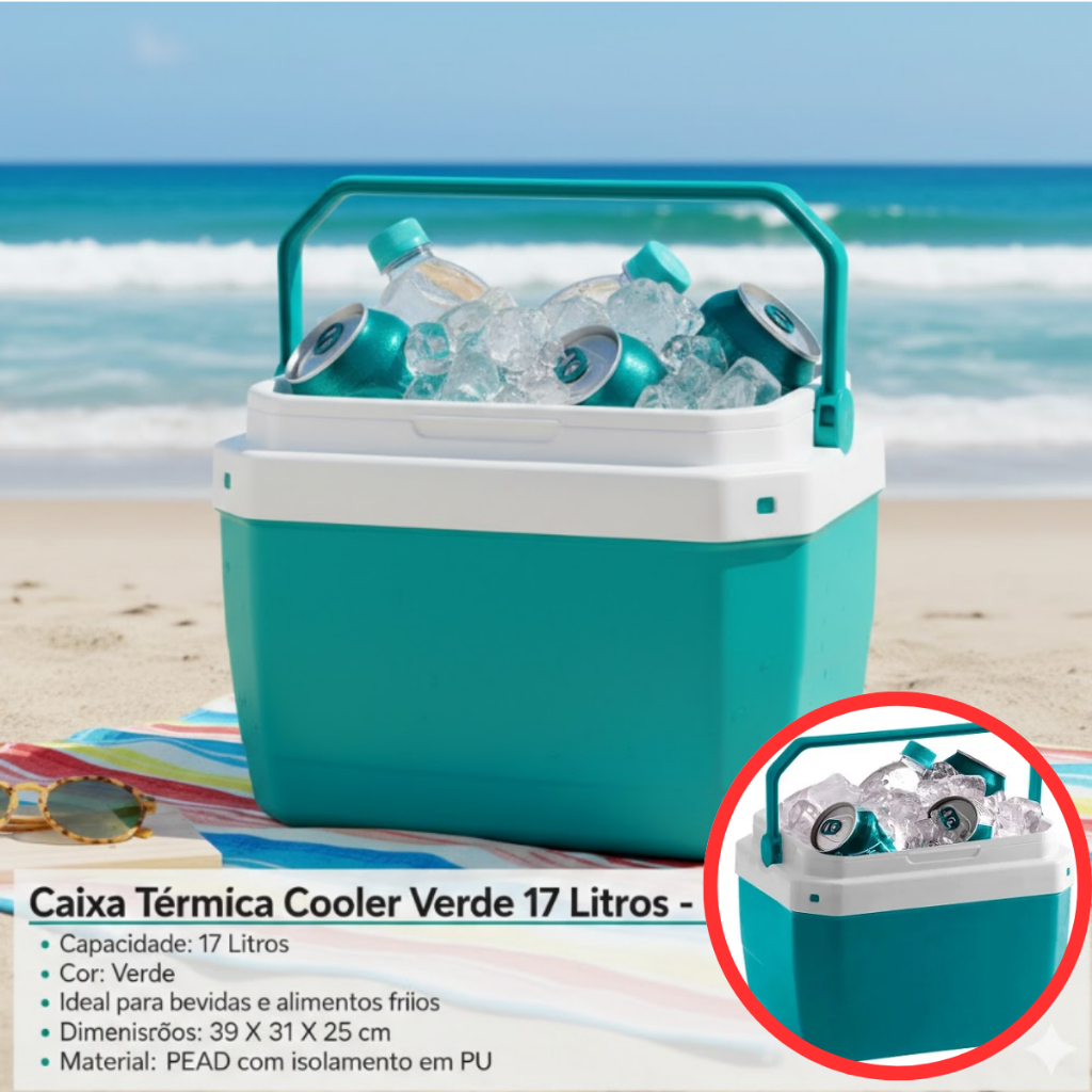Caixa Térmica Cooler Portátil 17 Litros Verde Paramount