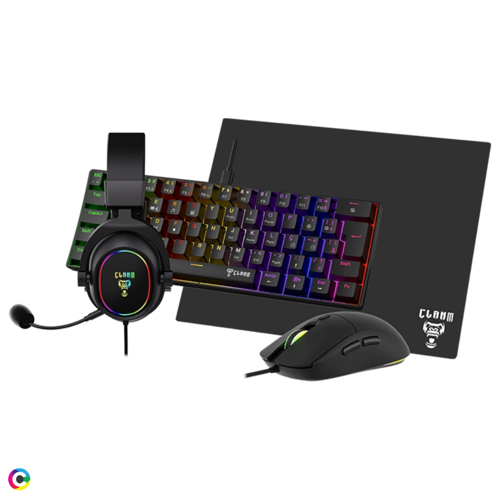 Kit Gamer Mouse Teclado Mecânico Headset com Microfone Mousepad 10.000 DPI Darkline RBG Led Rainbow