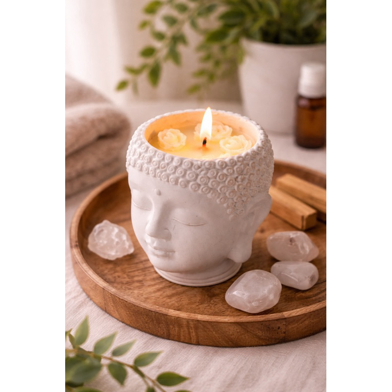 Imagem Vela Aromática Buda 100g | Cachepô Decorativo Zen | Cera Vegetal Artesanal