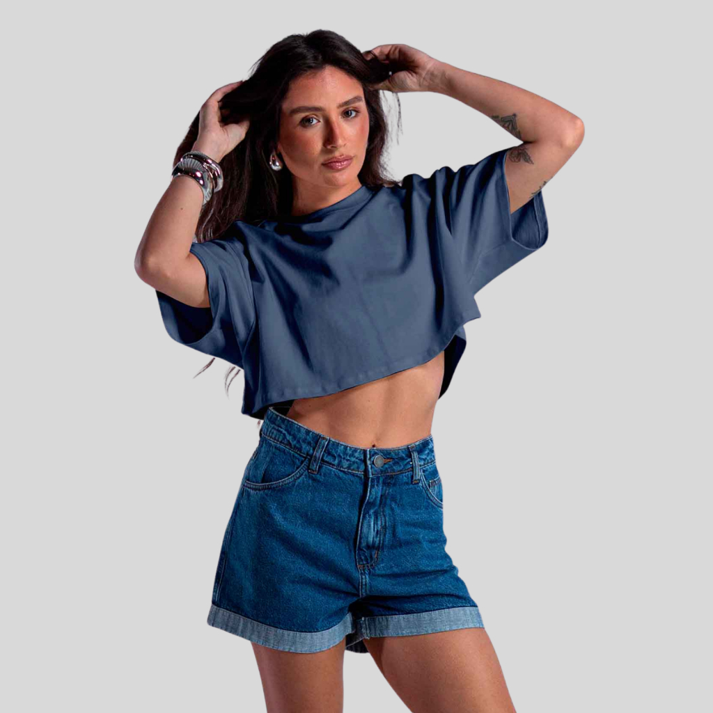 Cropped Oversized Feminino Malha Texture 100% Algodão 300g – BRUNX