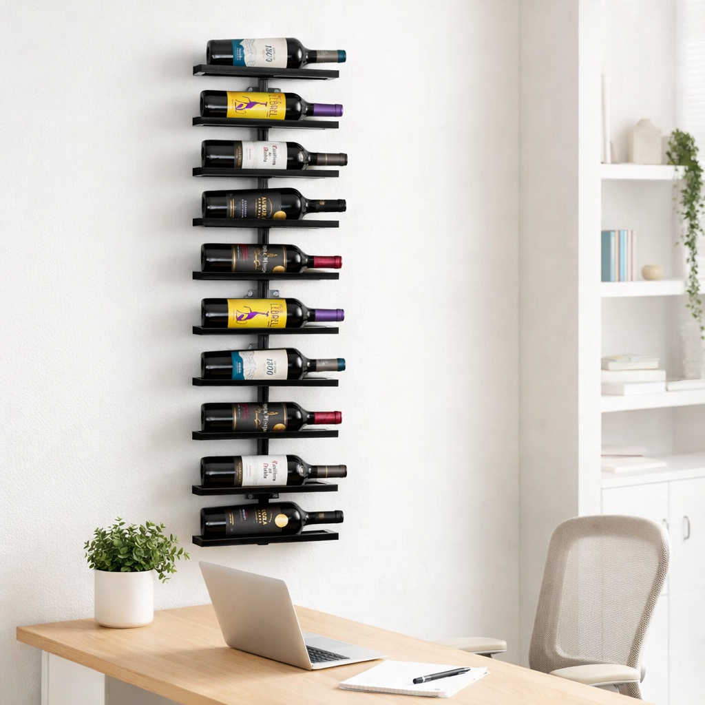 Adega de Parede Porta Vinho 10 Garrafas Preto Fosco + Buchas Moderno Estilo Industrial Barzinho de Parede Suspenso