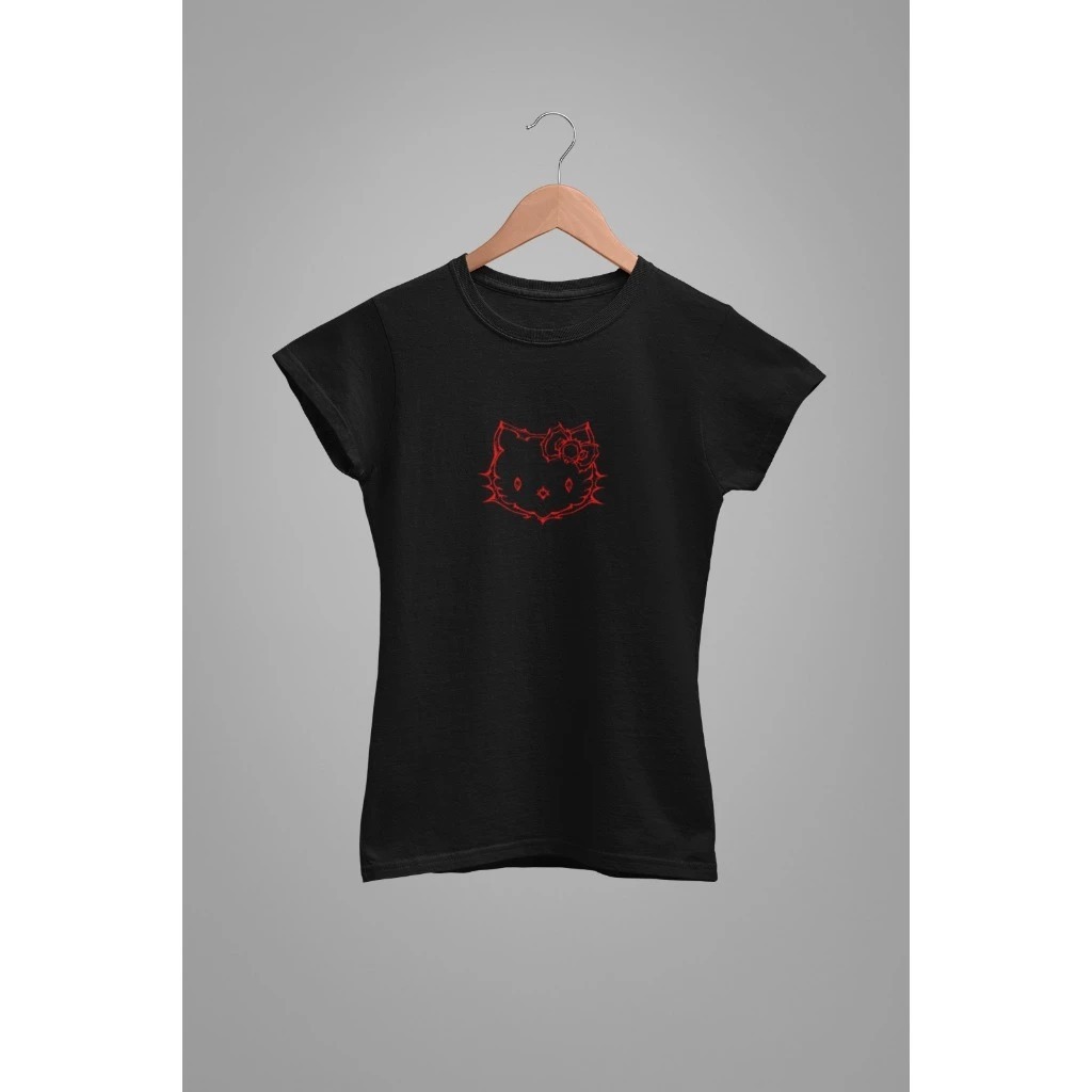 Baby Tee Y2K Feminina- Estampa Kittyzinha, Conforto Elástico e Versátil para Primavera/Verão/Outono