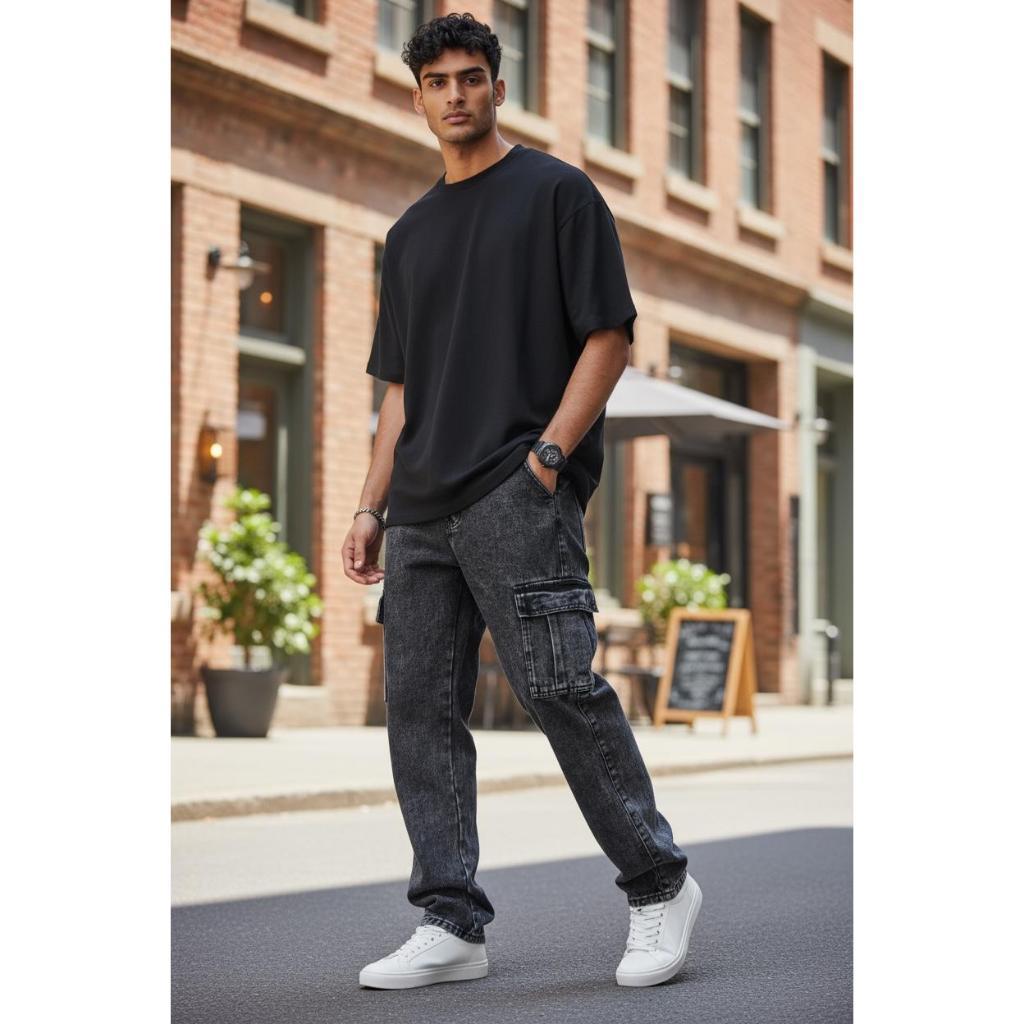 Calça cargo jeans masculina estilo skatista original promoção em Oferta na Shopee