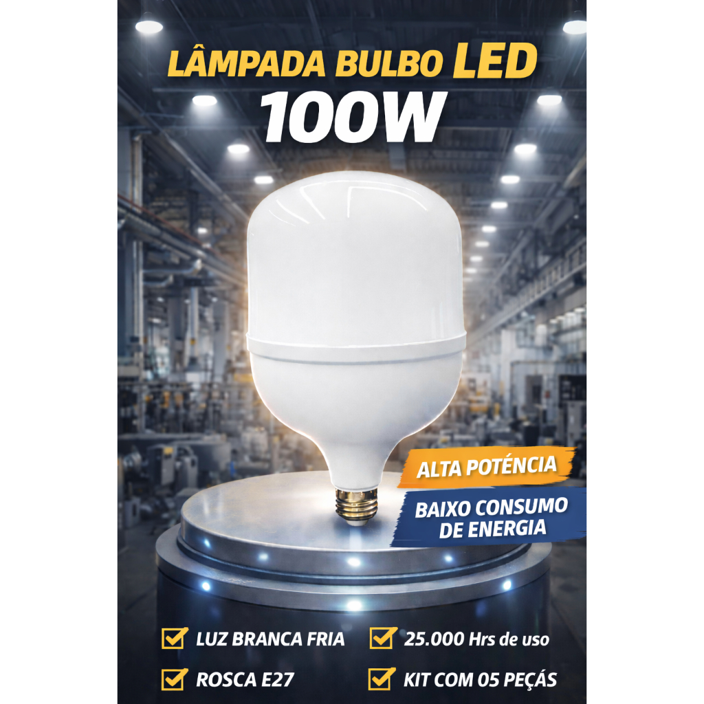 Kit 05 Lâmpada LED Bulbo 100W Super Branca Econômica Bivolt em Oferta na Shopee