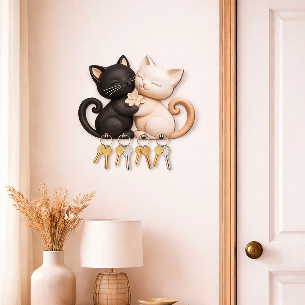 Porta-Chave Decorativo De Parede  - Gatinhos Preto & Branco presente em Oferta na Shopee