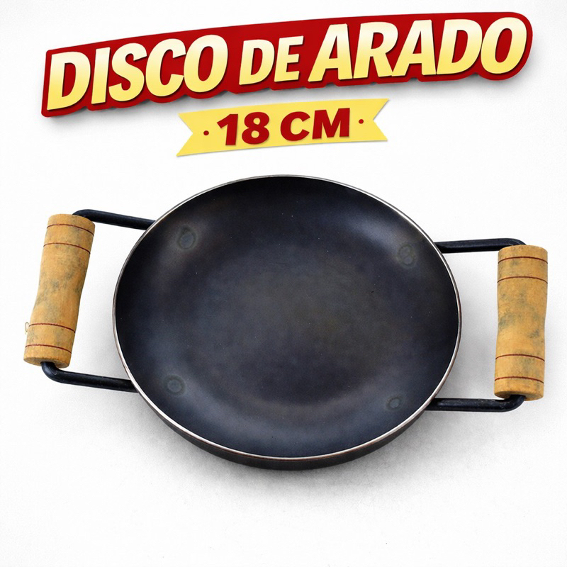 Chapa Disco De Arado Original Tacho Porçoes Individuais Alça De Madeira (18CM)