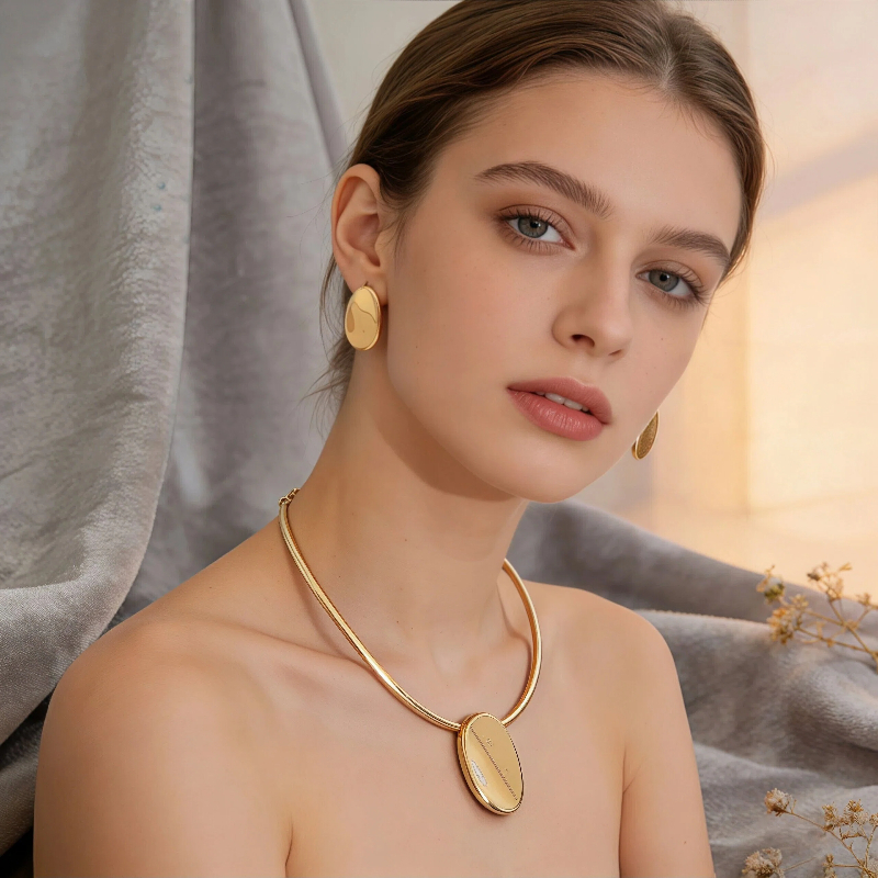 SHE - Conjunto de colar e brincos redondos irregulares em metal duro em Oferta na Shopee