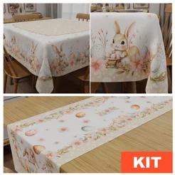 Kit Toalha de Mesa Quadrada Páscoa e Caminho Trilho de Mesa – Decoração de Mesa Posta