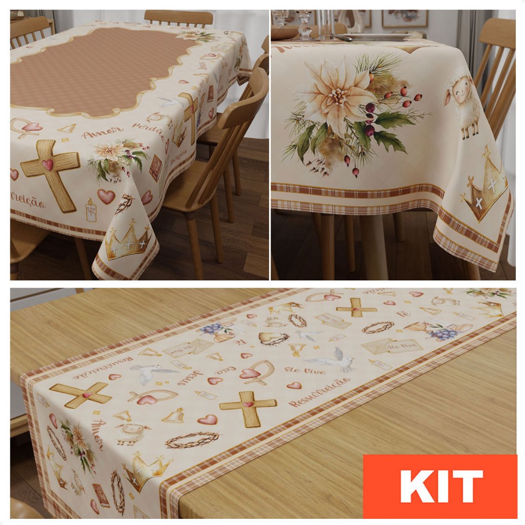 Kit Caminho de Mesa com Toalha Retangular Estampada Decoração de Páscoa - Mesa Posta em Oferta na Shopee