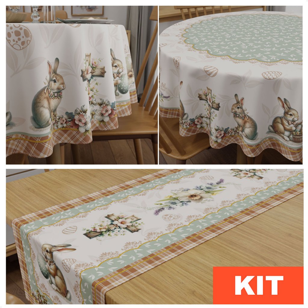 Kit Toalha de Mesa Redonda Páscoa e Trilho Caminho de Mesa Estampado - Mesa Posta em Oferta na Shopee