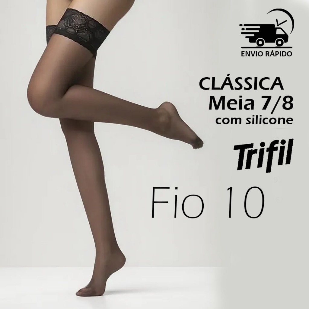 Meia Clássica 7/8 Renda Com Silicone COR NATURAL - Tamanho ÚNICO em Oferta na Shopee