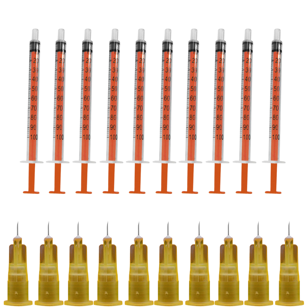 Kit 10 Microagulhas 34G 4mm Uniqmed + 10 Seringas 1ml Luer Slip Aplicação Subcutânea